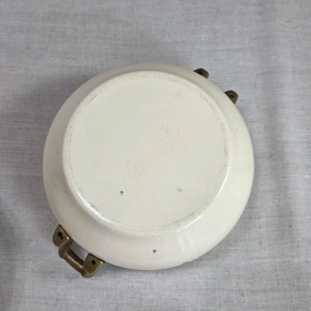 Vintage 1983 La Cuisine Gailstyn-Sutton Cream Enamel Pot Dutch Oven Brass Lid